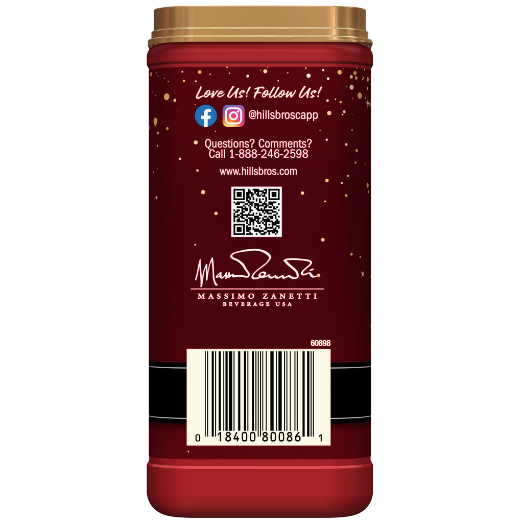A can of Hills Bros. Cappuccino Instant Cappuccino Mix - Sugar Cookie with a qr code on it.