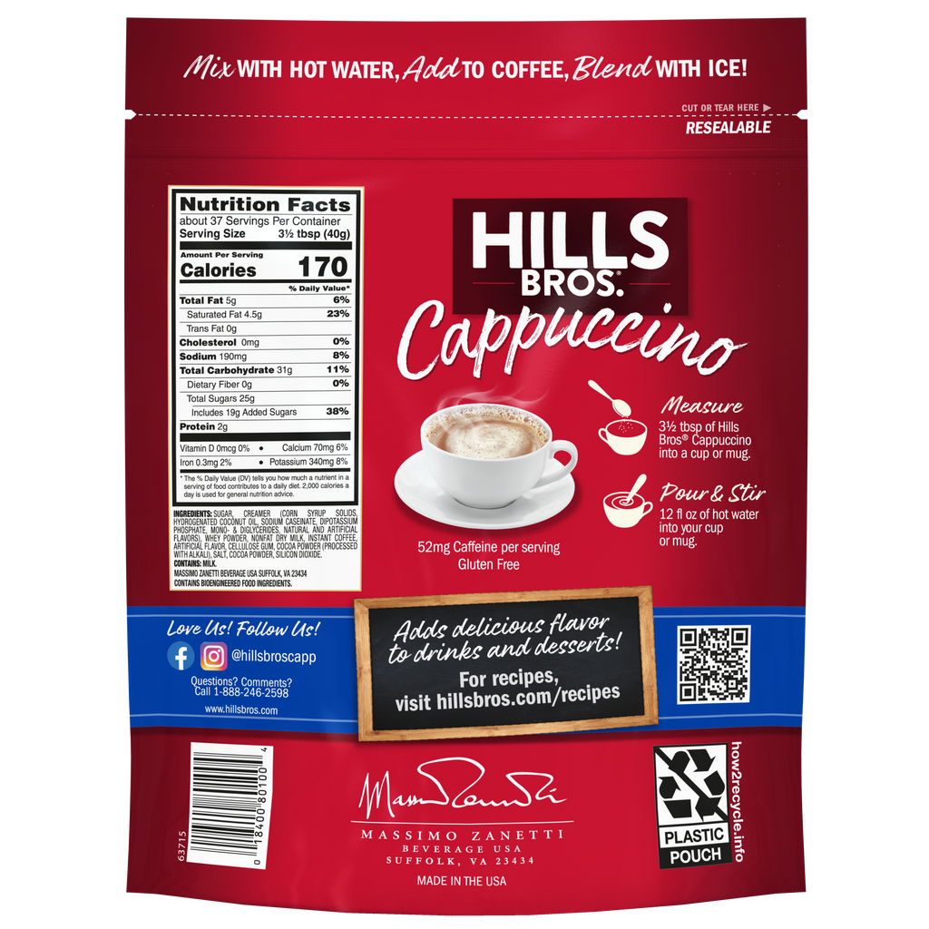 12 oz bag of Hills Bros. French Vanilla instant cappuccino.
