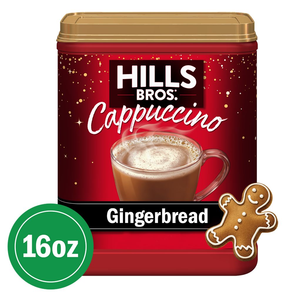 Indulge in the Limited Edition Hills Bros. Cappuccino Instant Cappuccino Mix 3-Pack with seasonal gingerbread flavor.