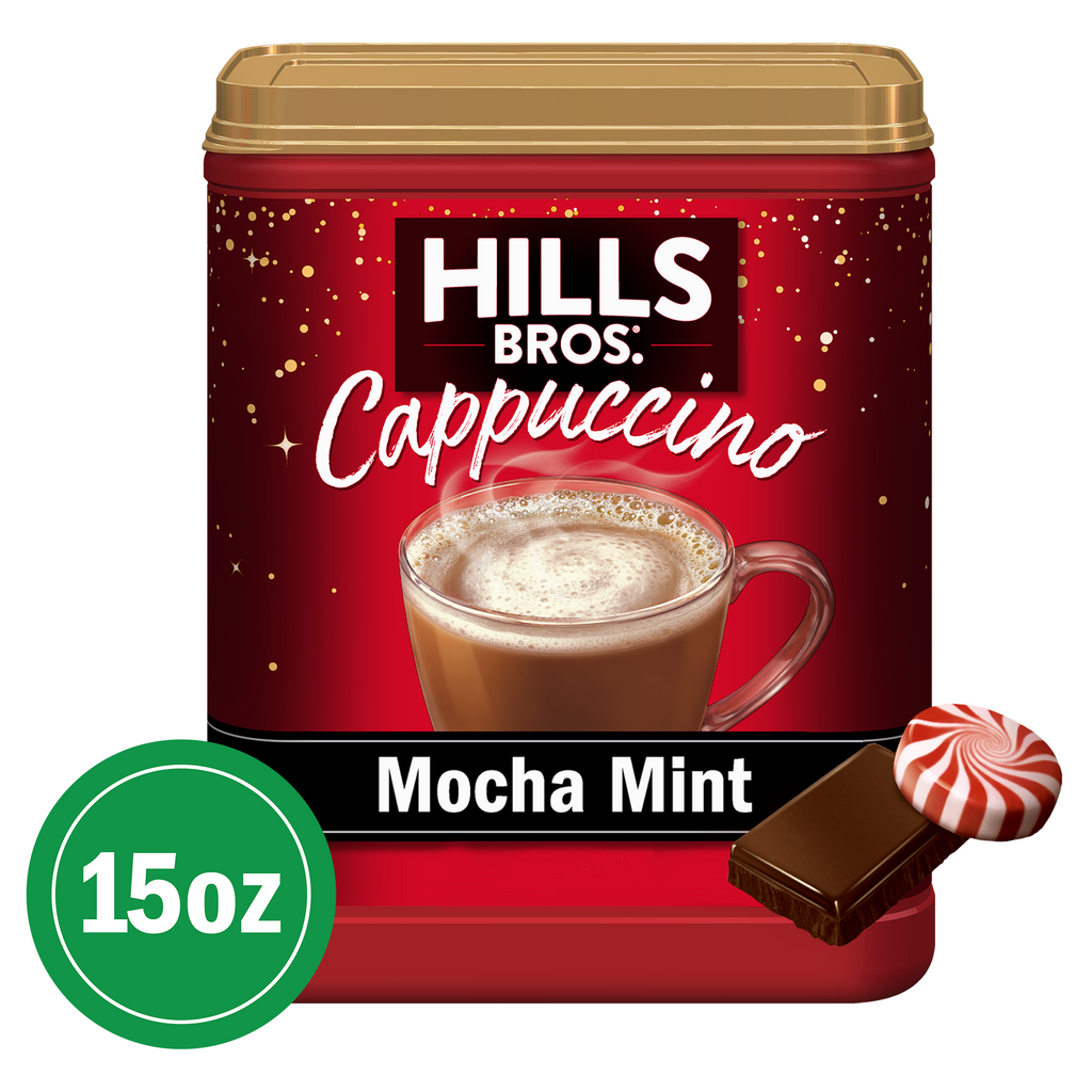 Indulge in the rich and creamy Hills Bros. Cappuccino Instant Cappuccino Mix - Mocha Mint.