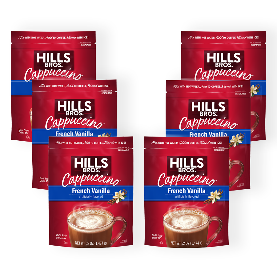 Hills Bros. Cappuccino French Vanilla instant cappuccino mix - 52 oz resealable pouch - pack of 6.