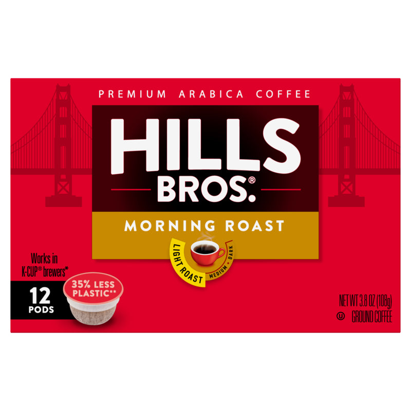 Wake up to the rich and bold flavor of Hills Bros. Morning Roast coffee k-cups, made with premium Arabica beans.