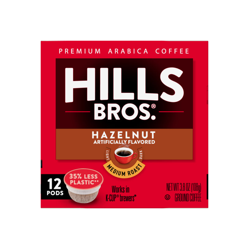 Indulge in the rich flavor of Hazelnut blend coffee with Hills Bros. Coffee's Hazelnut Blend - Medium Roast - Single-Serve Coffee Pods.