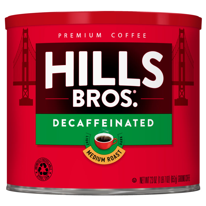 Hills Bros. Coffee's Decaf Original Blend - Medium Roast - Ground is a smooth and satisfying choice for those seeking a caffeine-free option.