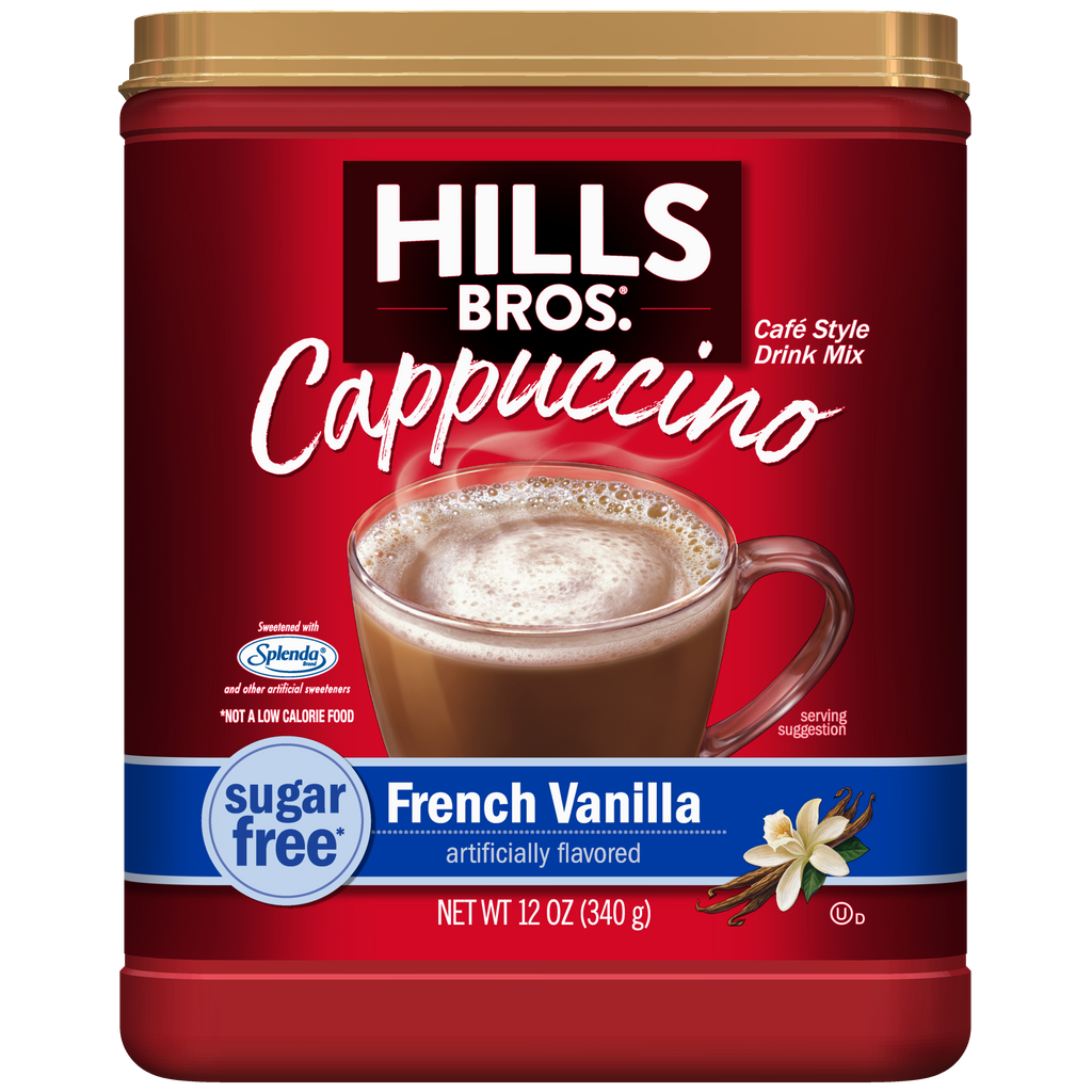 Indulge in the rich flavor of Sugar-Free French Vanilla with Hills Bros. Cappuccino's instant cappuccino mix.