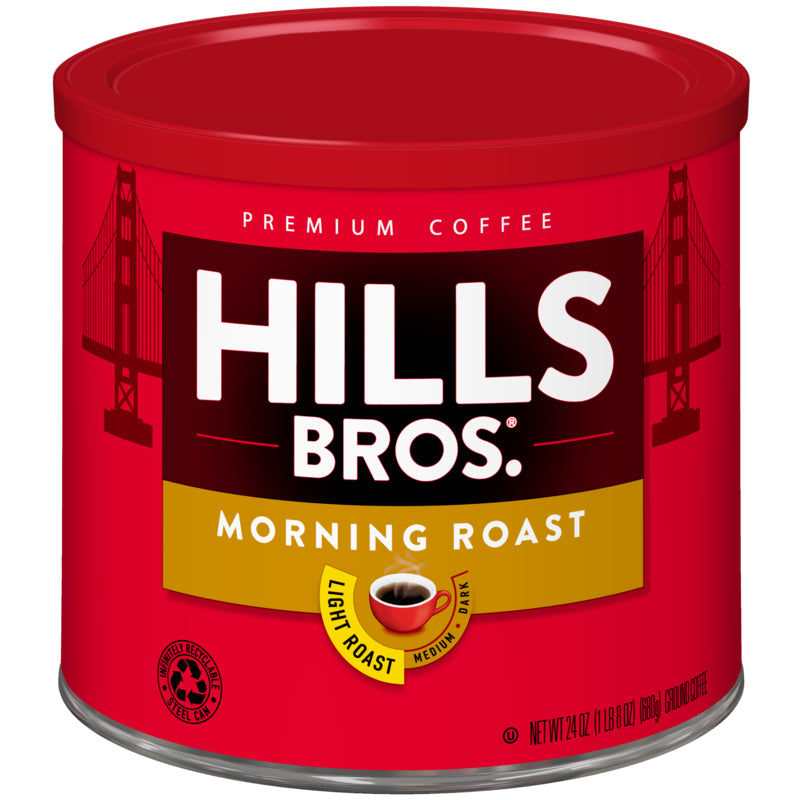 Start your day with a delicious cup of Hills Bros. Morning Roast - Light Roast - Ground coffee.