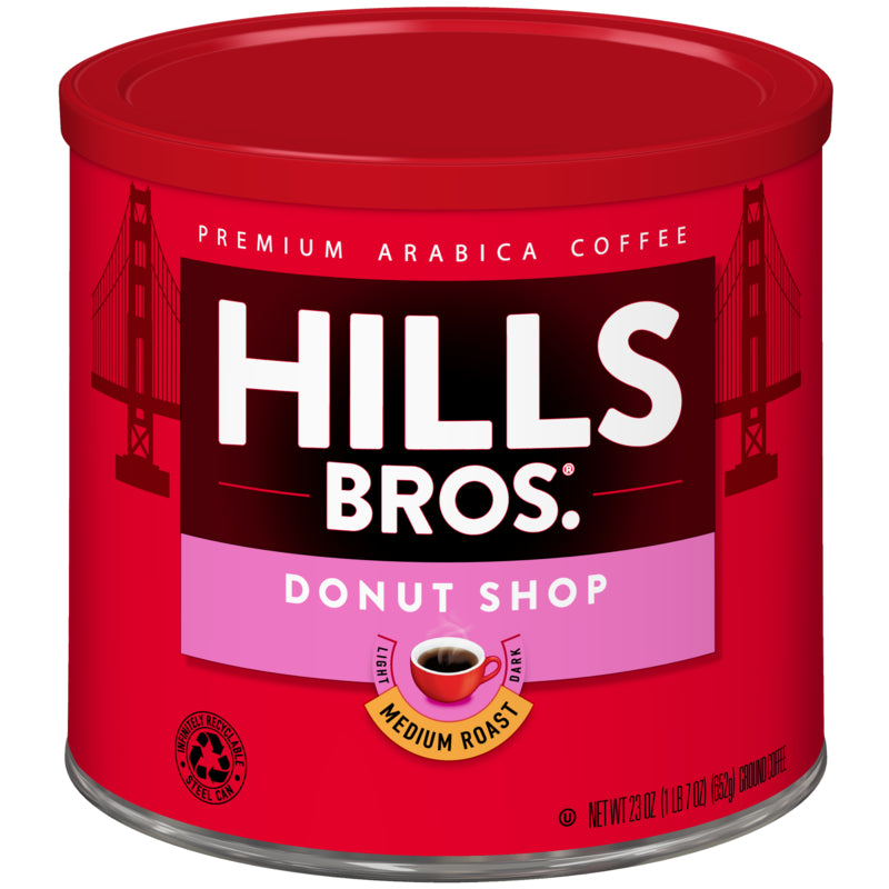 Experience the delicious flavors of Hills Bros. Donut Shop - Medium Roast - Ground - Premium Arabica coffee, perfect for all you coffee lovers out there!