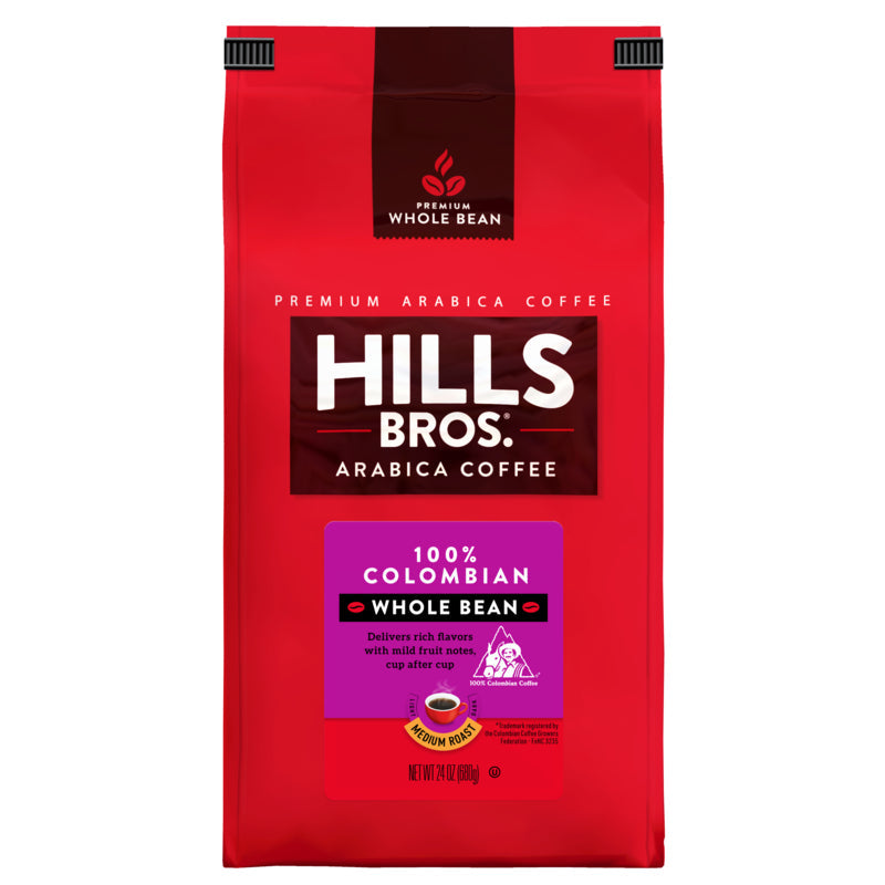 Enjoy the rich and bold flavor of Hills Bros. 100% Colombian - Medium Roast - Whole Bean - Premium Arabica coffee made from premium Arabica beans.