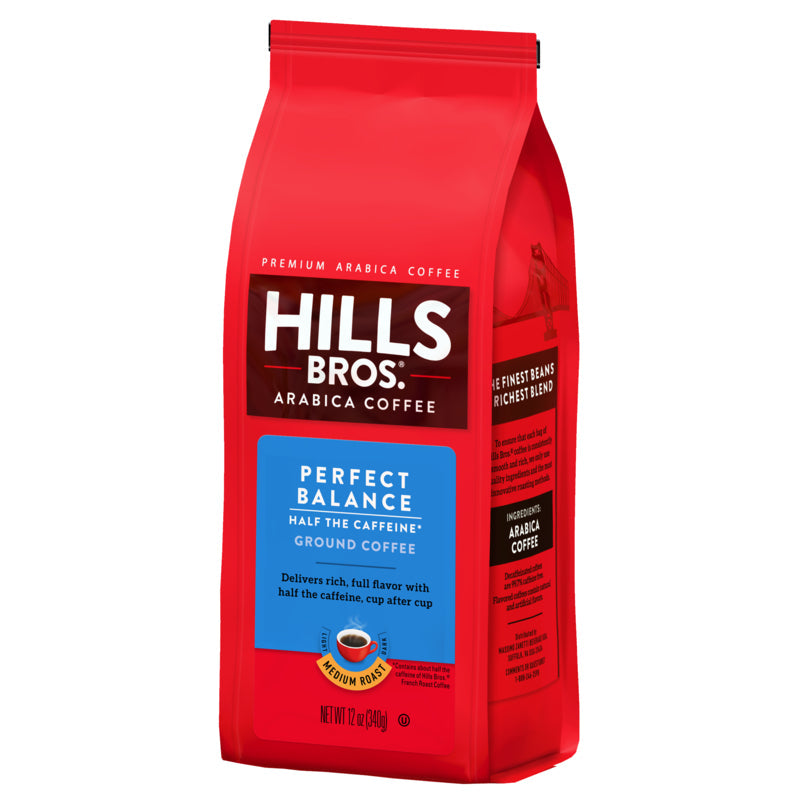 For coffee lovers who crave premium coffee beans, Hills Bros. Coffee's Perfect Balance - Medium Roast - Ground - Can offers a rich and flavorful experience with 50% less caffeine.