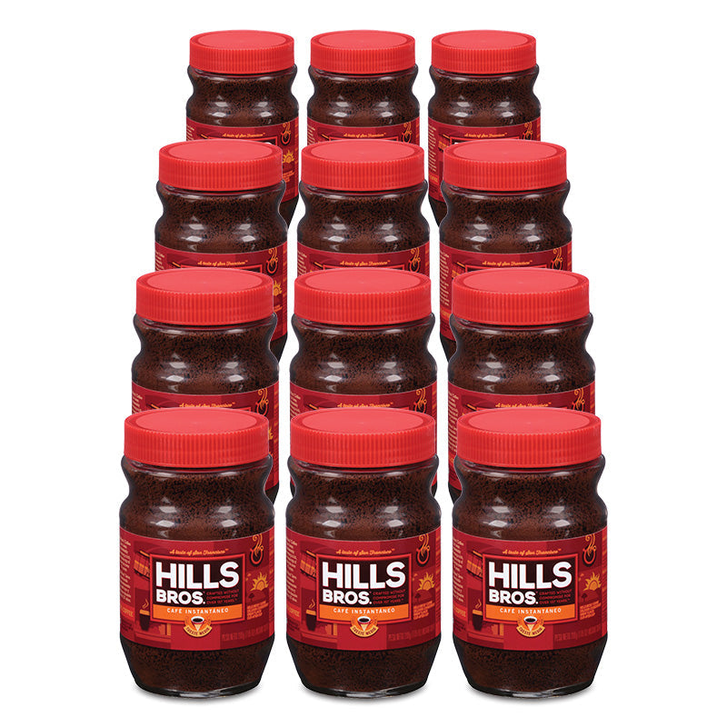Hills Bros. Coffee Original Blend - Medium Roast - Instant Coffee jars with lids on a white background.