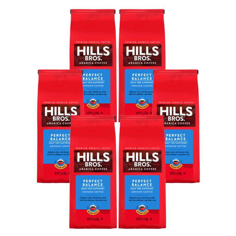 Hills Bros. Coffee Perfect Balance - Medium Roast - Ground - Can, 5 lb bag made from premium coffee beans for coffee lovers.