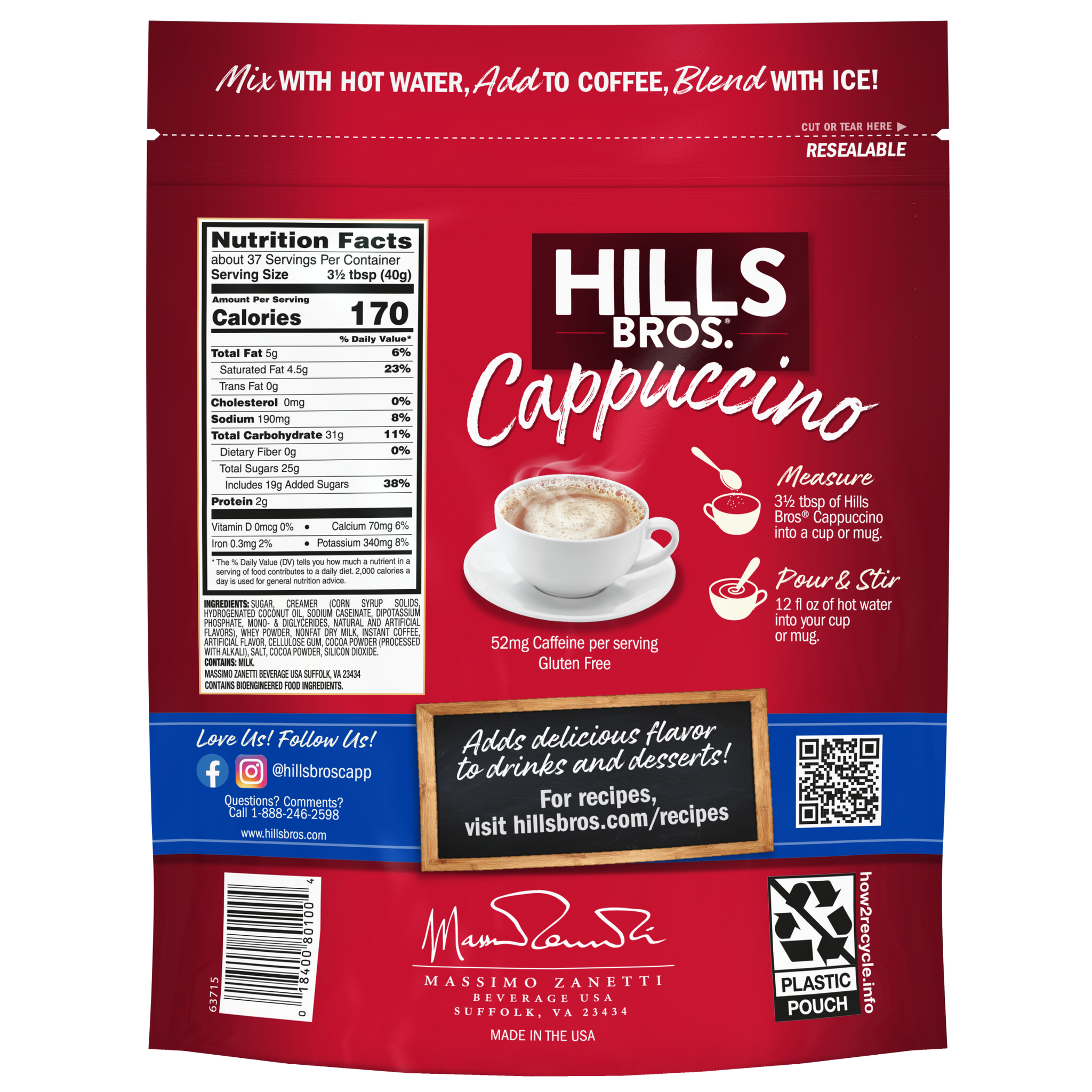 French Vanilla - Instant Cappuccino Mix - 52 oz Resealable Pouch