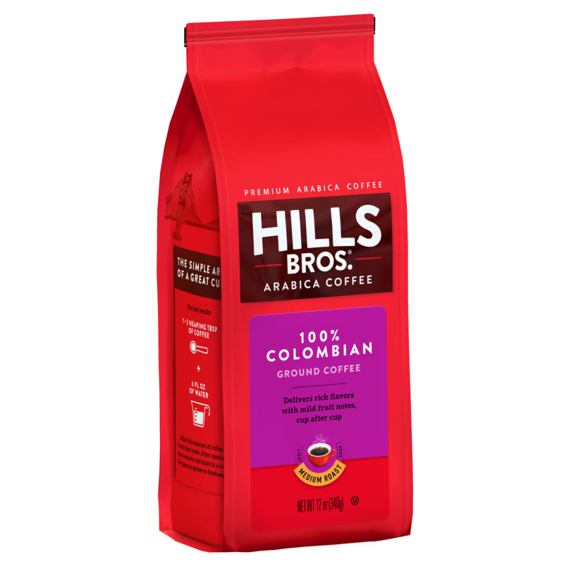 Experience the rich and smooth taste of Hills Bros. Coffee's 100% Colombian - Medium Roast - Ground - Bag - Premium Arabica, a perfect medium roast to start your day off right.