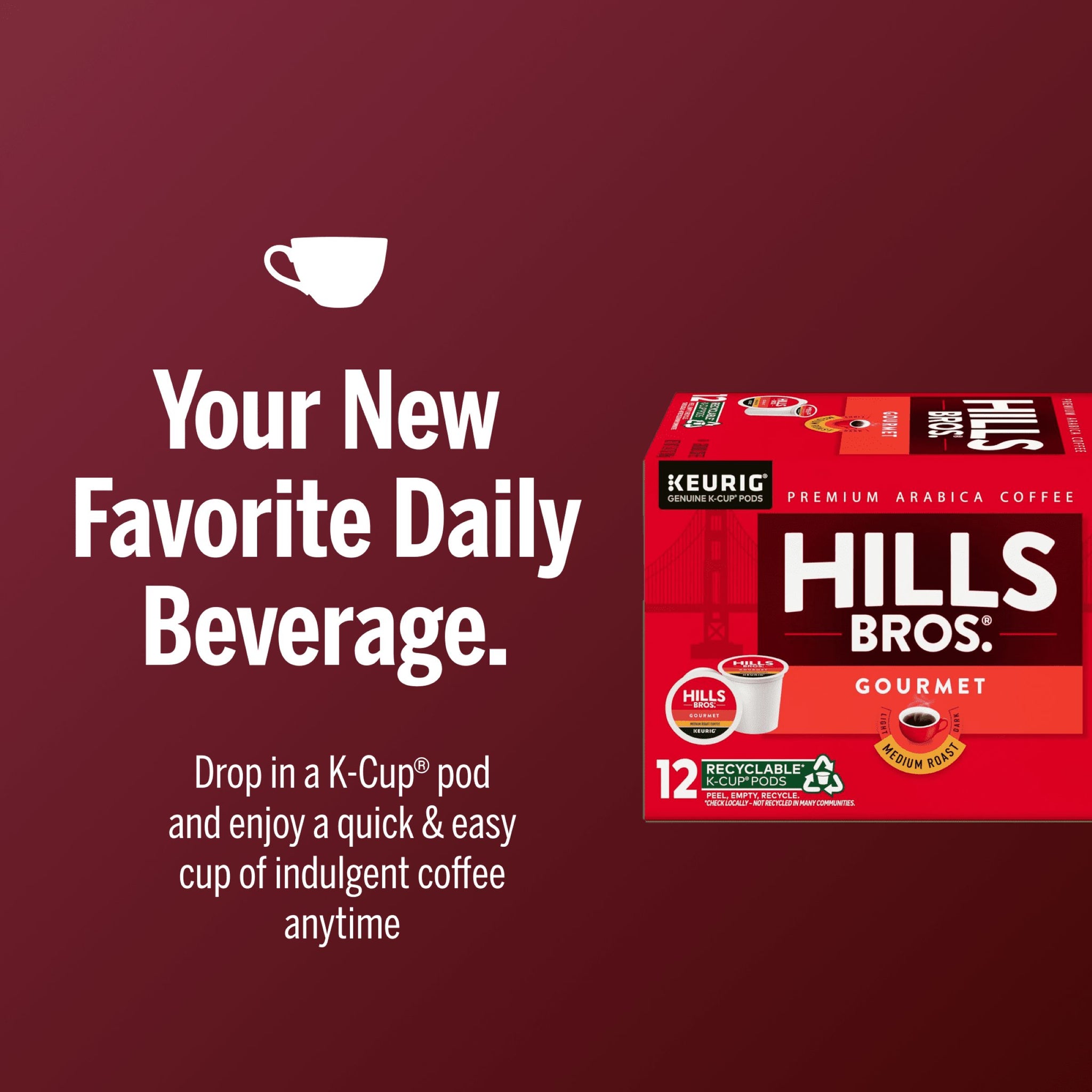 Hills Bros Gourmet Blend Medium Roast Coffee Single Serve Pod