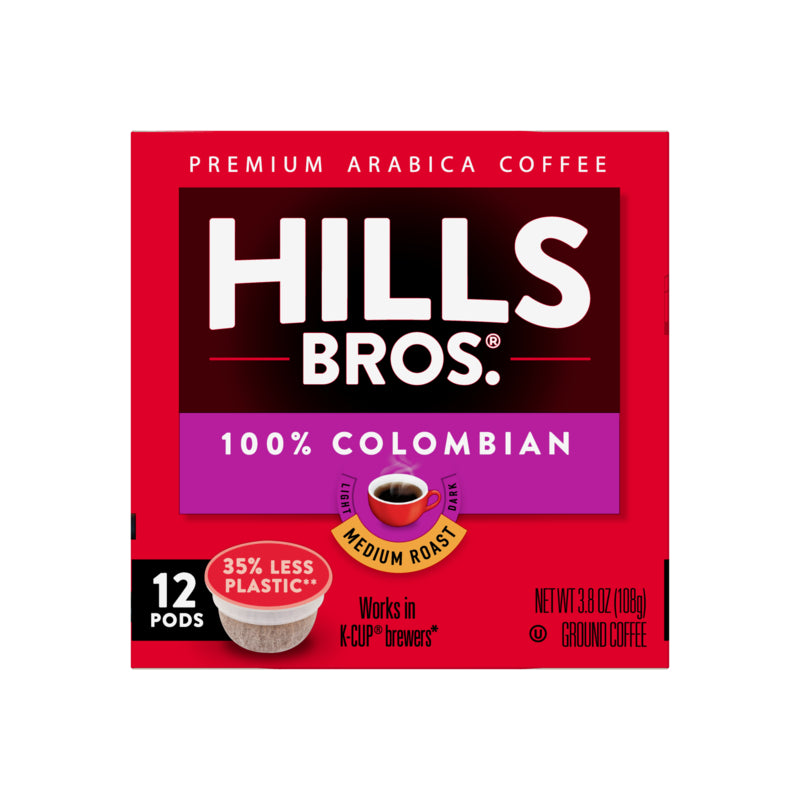 Experience the bold flavor of Hills Bros. 100% Colombian - Medium Roast - Single-Serve Coffee Pods, made with premium Arabica beans.