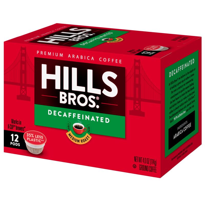 Premium Arabica Hills Bros. Decaf Original Blend - Medium Roast - Single-Serve Coffee Pods.