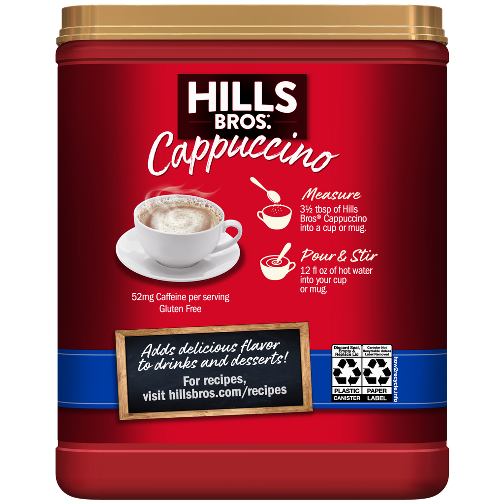 Instant Hills Bros. French Vanilla Cappuccino Mix.