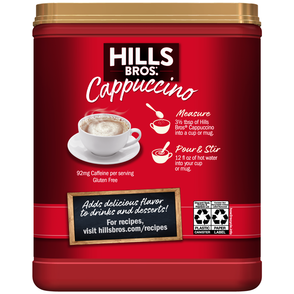 A delicious Classic Cappuccino - Instant Cappuccino Mix that is a versatile mix for all occasions by Hills Bros. Cappuccino.