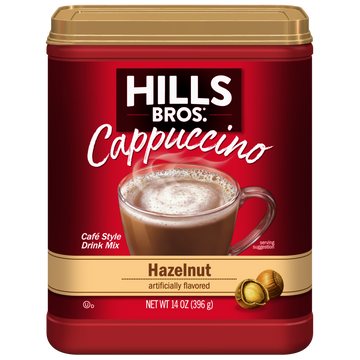 Hills Bros. Hazelnut flavor Instant Cappuccino Mix.