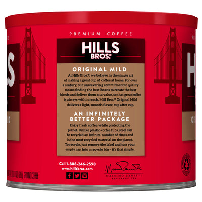 Original Hills Bros. Coffee in a tin.