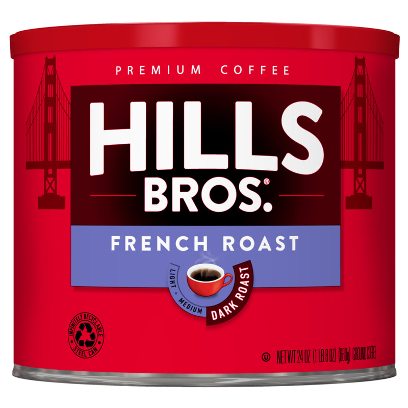 Indulge in the rich flavor of Hills Bros. Coffee French Roast - Dark Roast - Ground, made from premium beans.