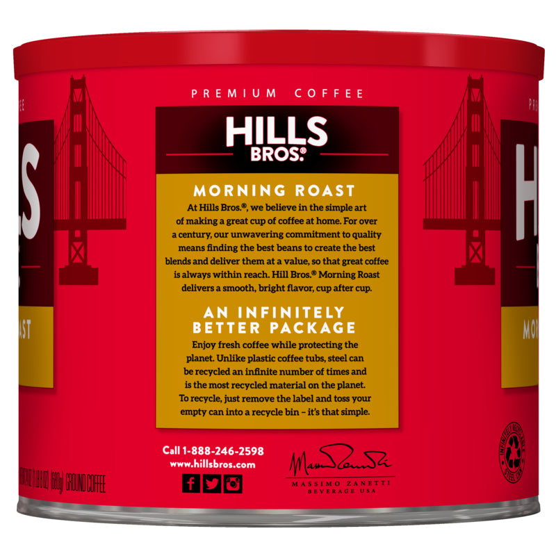 This Hills Bros. Coffee morning roast - light roast - ground tin is perfect for starting your day with a delicious cup of coffee.