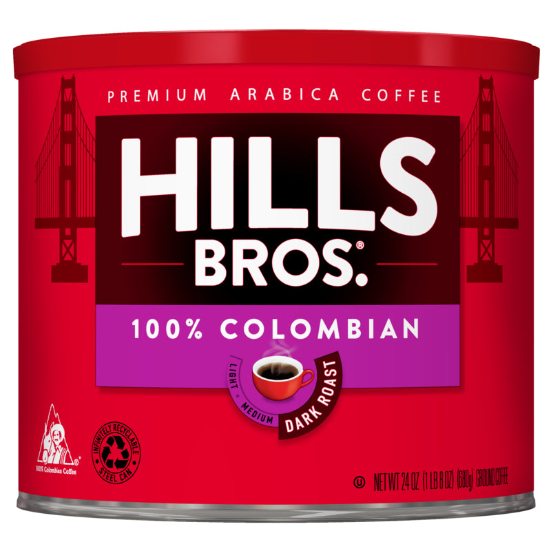 Experience the bold flavor of Hills Bros. Coffee 100% Colombian Dark Roast Ground coffee.
