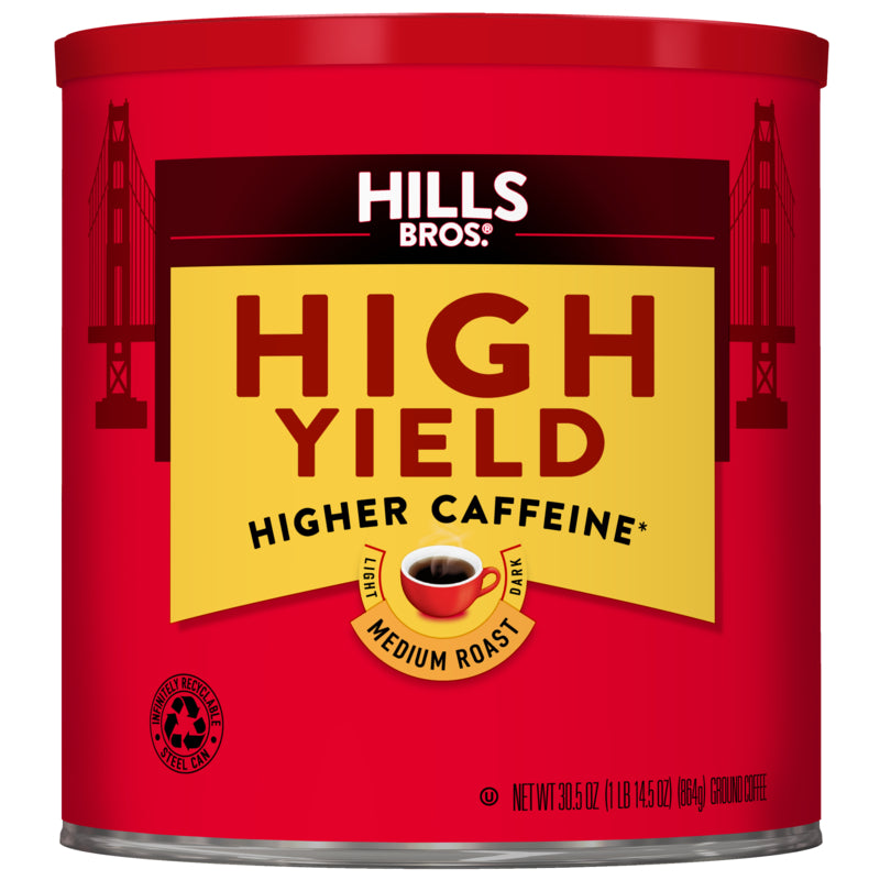 Hills Bros. Coffee High Yield - Medium Roast - Ground coffee made from premium beans boasts a higher caffeine content for the ultimate pick-me-up.