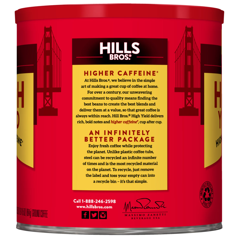 16 oz of High Yield - Medium Roast - Ground coffee from Hills Bros. Coffee.