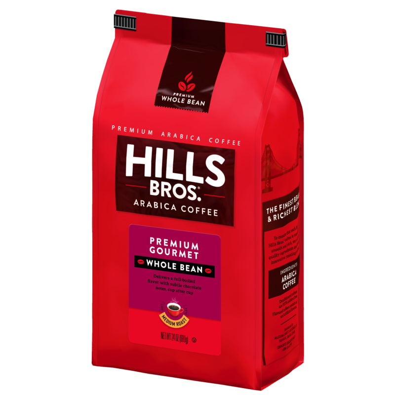 Hills Bros. Coffee Premium Gourmet - Medium Roast - Whole Bean - Premium Arabica coffee.