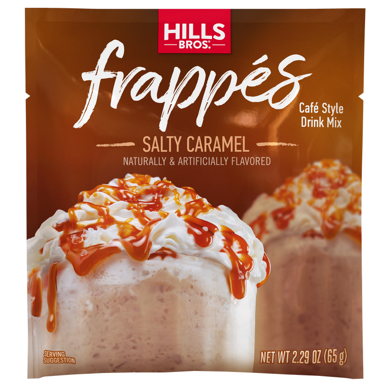 A bag of Frappés Salty Caramel ice cream from Hills Bros. Frappes.
