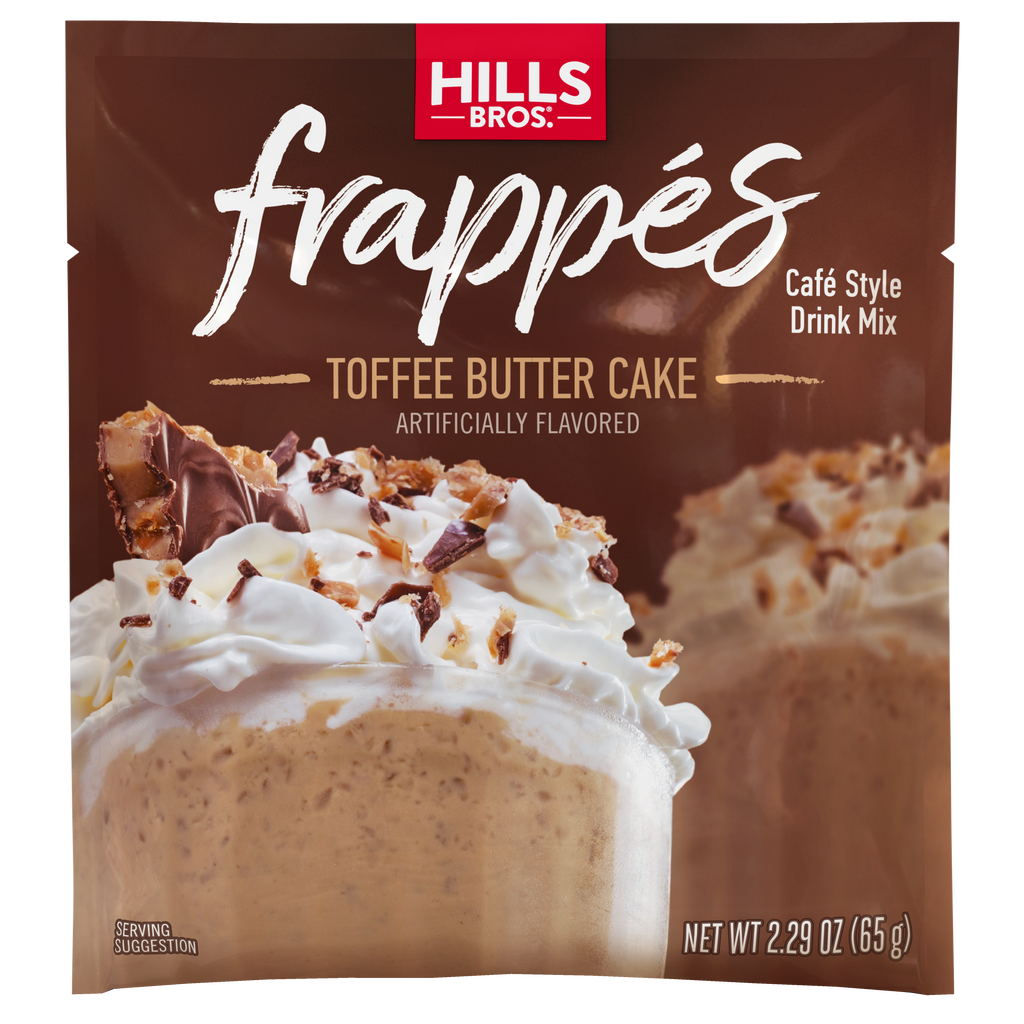 A package of Hills Bros. Frappes Toffee Butter Cake.