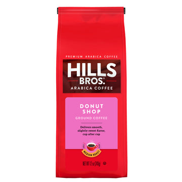 Ground medium roast coffee from Hills Bros. Coffee with a hint of Donut Shop flavor.