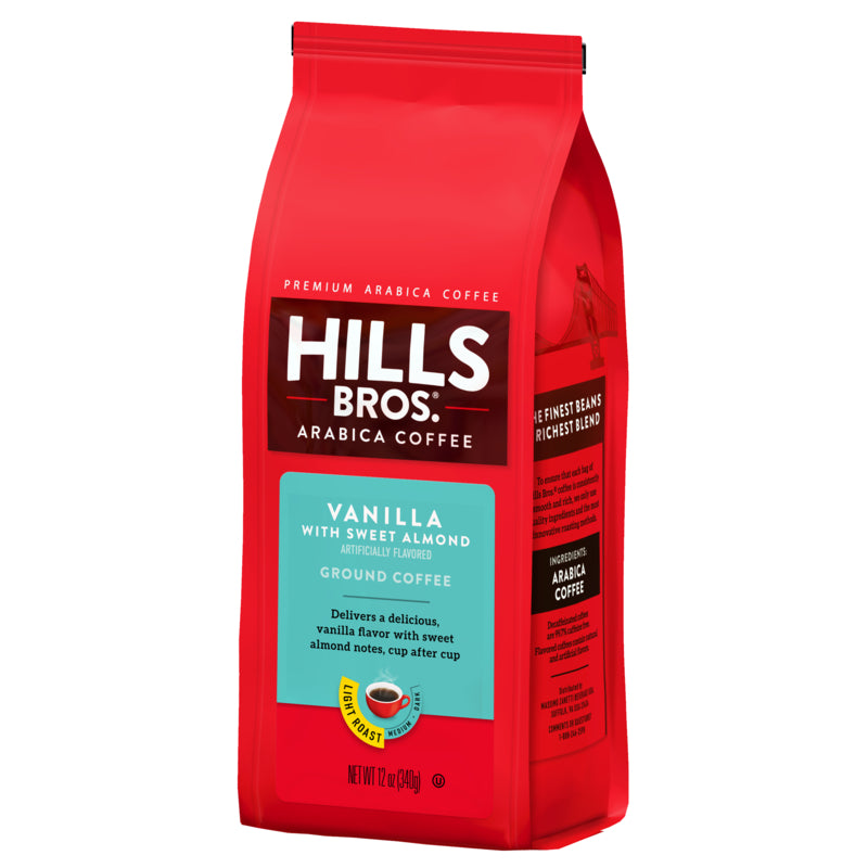 Check out the delicious Hills Bros.® Vanilla with Sweet Almond - Light Roast - Ground - Bag - Premium Arabica coffee.