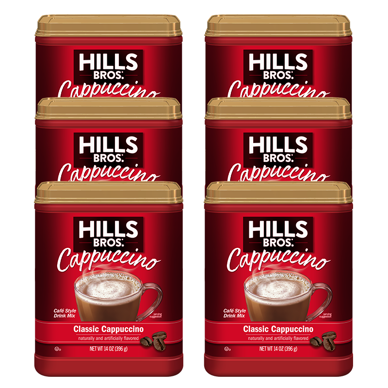 Enjoy Hills Bros. Cappuccino Classic Cappuccino - Instant Cappuccino Mix, a versatile mix that can be prepared in an instant. Each pack contains four 6 oz servings.