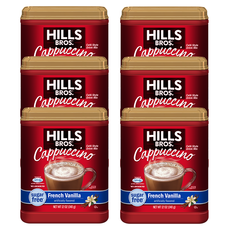 Hills Bros. Cappuccino Sugar-Free French Vanilla - Instant Cappuccino Mix, 6 oz, pack of 4.