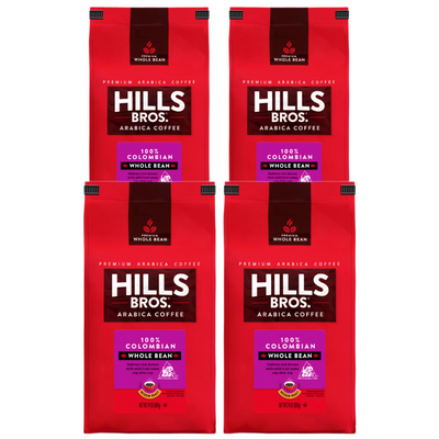 Hills Bros. Coffee 100% Colombian - Medium Roast - Whole Bean - Premium Arabica, 4 oz pack of 4
