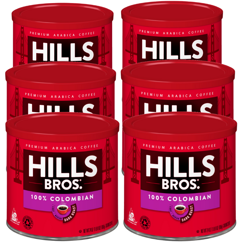 6 oz tin of Hills Bros. 100% Colombian - Dark Roast - Ground coffee.