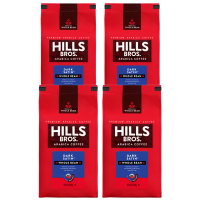 Hills Bros. Coffee Dark Satin - Dark Roast - Whole Bean - Premium Arabica coffee - pack of 4.