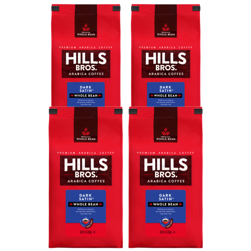 Hills Bros. Coffee Dark Satin - Dark Roast - Whole Bean - Premium Arabica coffee - pack of 4.