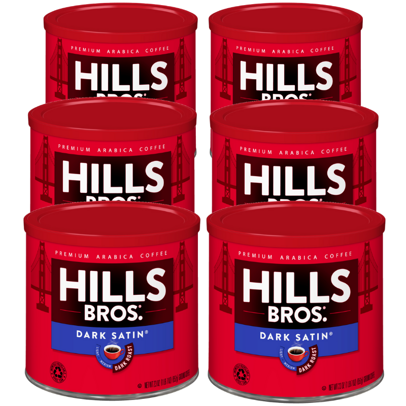 Hills Bros. Coffee Dark Satin Dark Roast coffee, 6 oz tin.