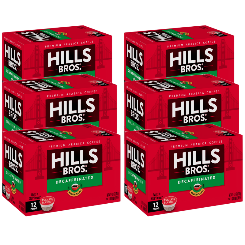 Hills Bros. Decaf Original Blend - Medium Roast - Single-Serve Coffee Pods k-cups, 12 packs.