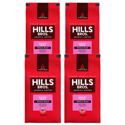 Indulge in Hills Bros. Coffee, made with Donut Shop - Medium Roast - Whole Bean - Premium Arabica beans. Each pack contains 4 oz, perfect for coffee lovers.