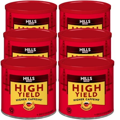 6 oz tins of Hills Bros. Coffee High Yield - Medium Roast - Ground made from premium beans. Enjoy the perfect medium roast flavor in every cup.