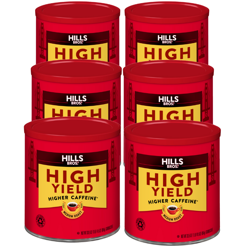6 oz of Hills Bros. High Yield - Medium Roast - Ground coffee granules, made from premium beans.
