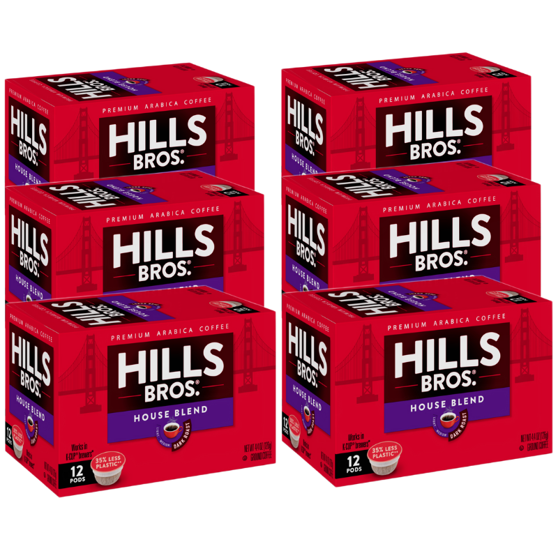 12 packs of Hills Bros. Coffee Pods, made with House Blend - Dark Roast - Single-Serve Coffee Pods by Hills Bros. Coffee.