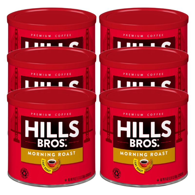 6 oz cans of Hills Bros. Morning Roast - Light Roast - Ground coffee.