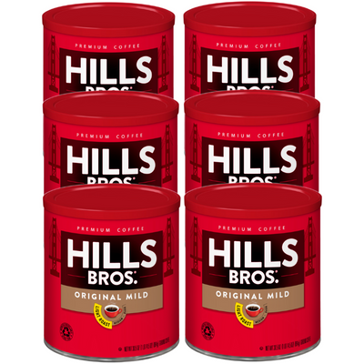 6 oz pack of 6 gluten free Hills Bros. Original Mild - Light Roast - Ground coffee granules.