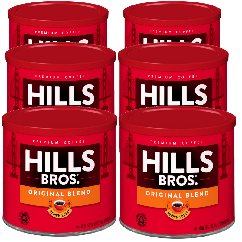 Hills Bros. Coffee Original Blend - Medium Roast - Ground in 6 oz tins.